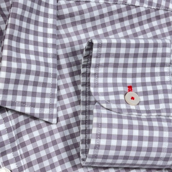 Untuckit Shirt Men Large Gray White Button Up Gingham Check Dress Casual Poplin - Picture 4 of 9